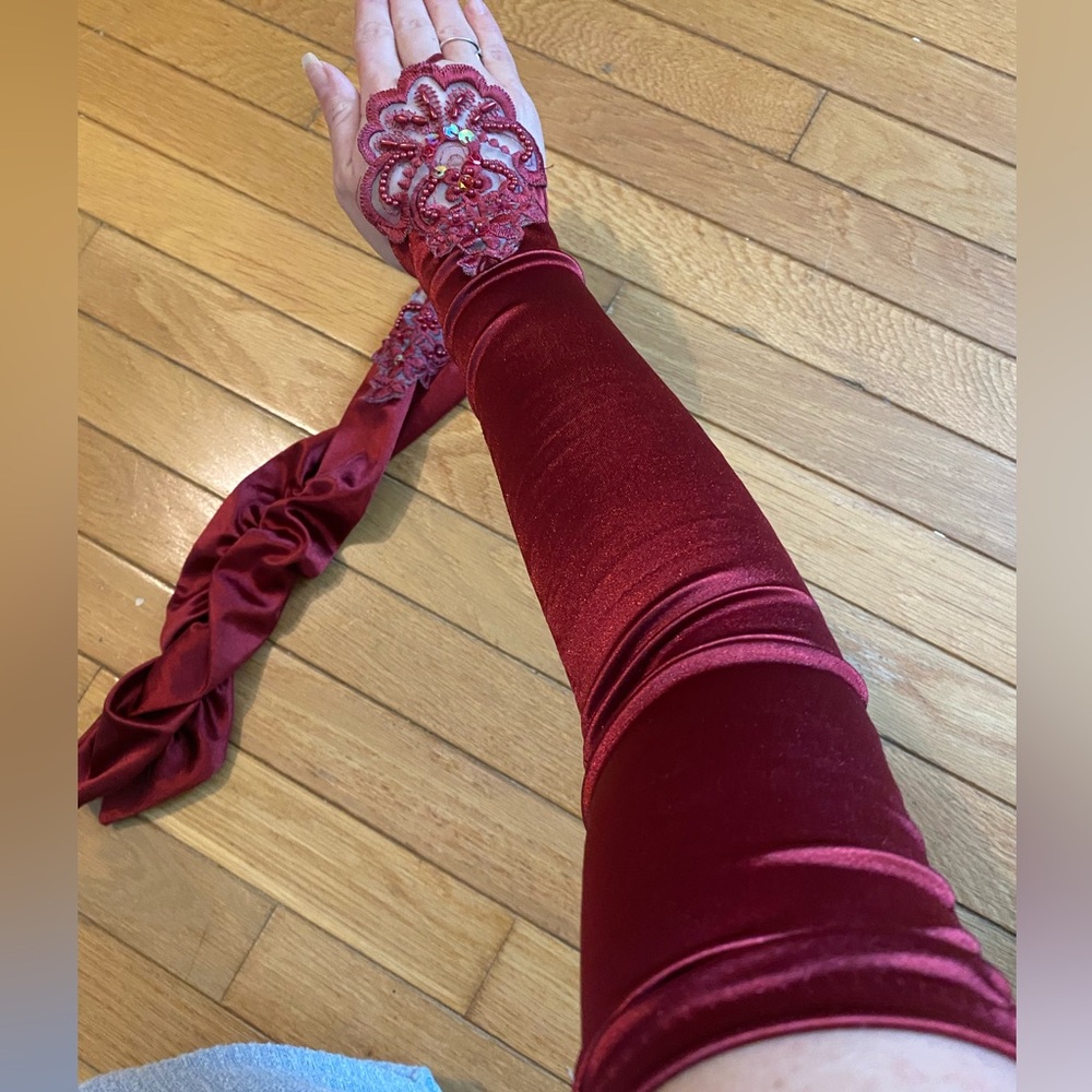 Elegant Red Satin Gloves
